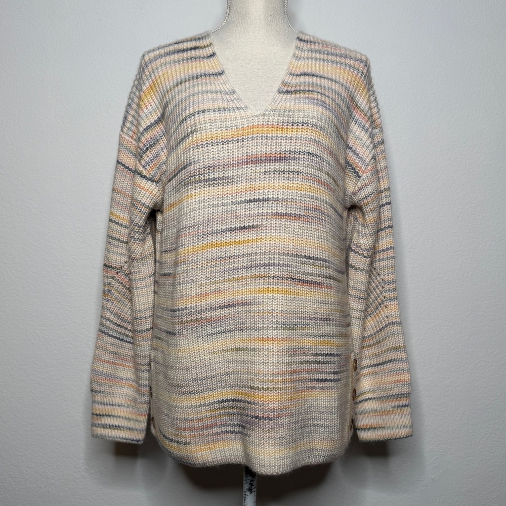 Michael Stars Spacedye Pastel Stripe V‑Neck Cotton Acrylic Sweater Size M